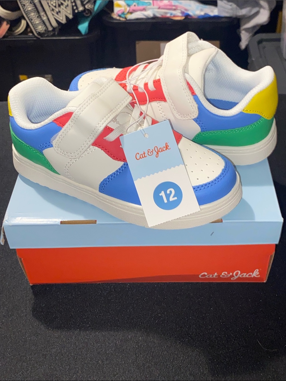 NEW IN BOX CAT & JACK JAID SNEAKERS KIDS SIZE 12 MULTICOLORS BLUE PINK GRN YELLO